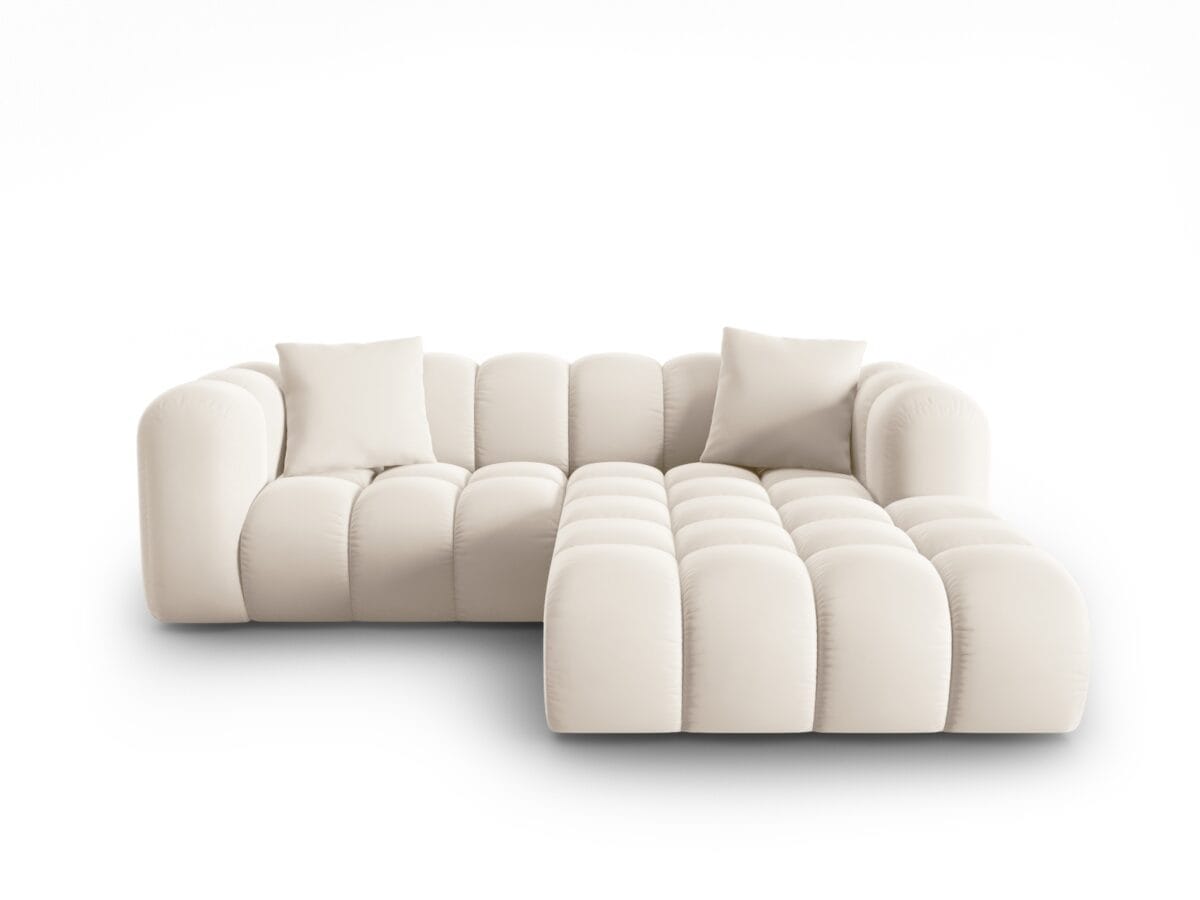 Ecksofa Halley 3-Sitzer rechtsseitig aus Samt, hellbeige