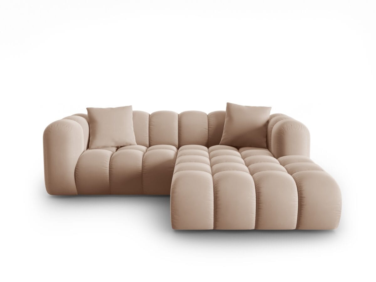 Ecksofa Halley 3-Sitzer rechtsseitig aus Samt, beige